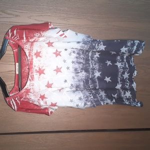 Indigo Soul womens vintage top with Americana design with waves of ruffles 2XL